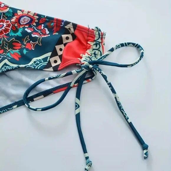 Bikini 2pc Lined Criss Cross top Floral adjustable bottoms Swimsuit NEW Size XL - Picture 2 of 12